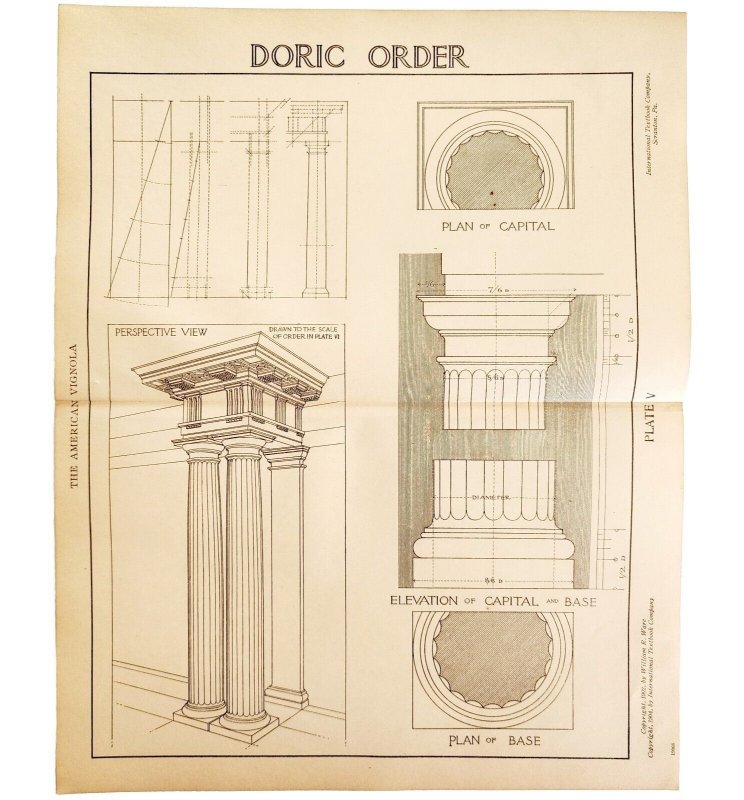 Doric Column Order Drawing Examples Vignola 1904 Architecture Ephemera DWKK21