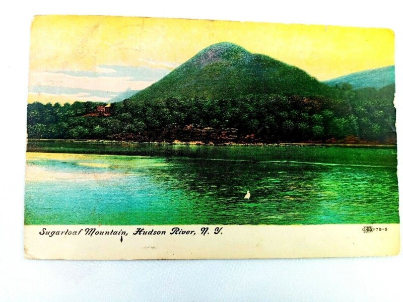 Vintage Postcard 1909 Sugarloaf Mountain Hudson River New York NY