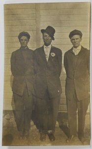 RPPC Three Smirky Young Men Bud, Bill and Avery Thompson c1915 Postcard R1