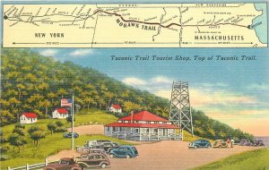 1930s Massachusetts Map Taconic Trail Tourist Court Tichnor Postcard 25-12271