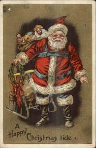 Christmas - Santa Claus #1909 Toys on Sleigh - Gold c1910 Postcard