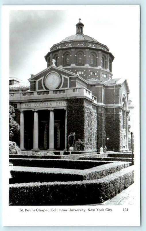 RPPC  NEW YORK CITY, NY ~ St. Paul's Chapel COLUMBIA UNIVERSITY c1940s Postcard