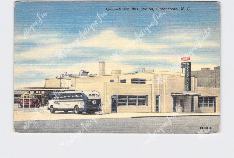 PPC POSTCARD NC NORTH CAROLINA GREENSBORO UNION BUS STATION EXTERIOR 