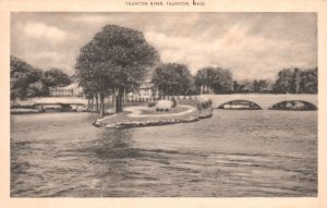 Vintage Postcard Taunton River Scenic View Trees and Buildings Massachusetts MA