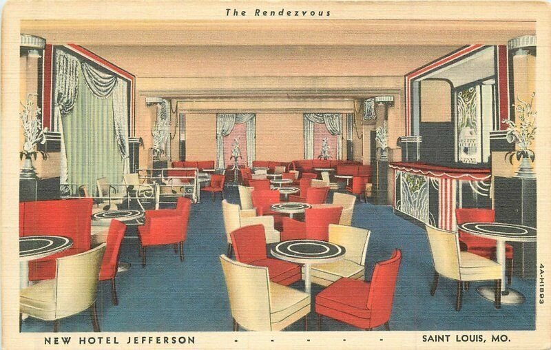 Missouri St Louis New Hotel Jefferson 1940s Art Deco Interior Postcard 22-658
