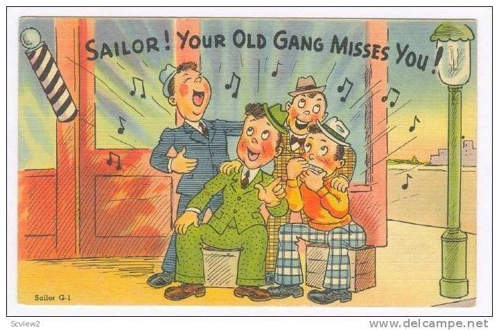 Barbershop quartet comic, 30-40s  Sailor! Your Old gang misses you!