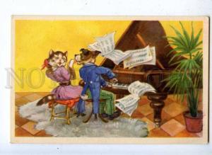 202516 Dressed TERRIER Dog PUSSY CAT Grand Piano Vintage PC