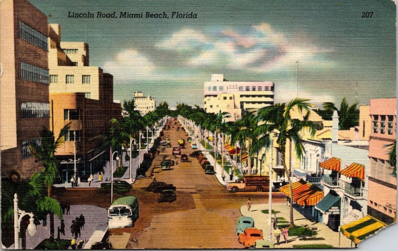 Lincoln Road Downtown Miami Beach Florida Tropical Linen Cancel WOB Postcard 