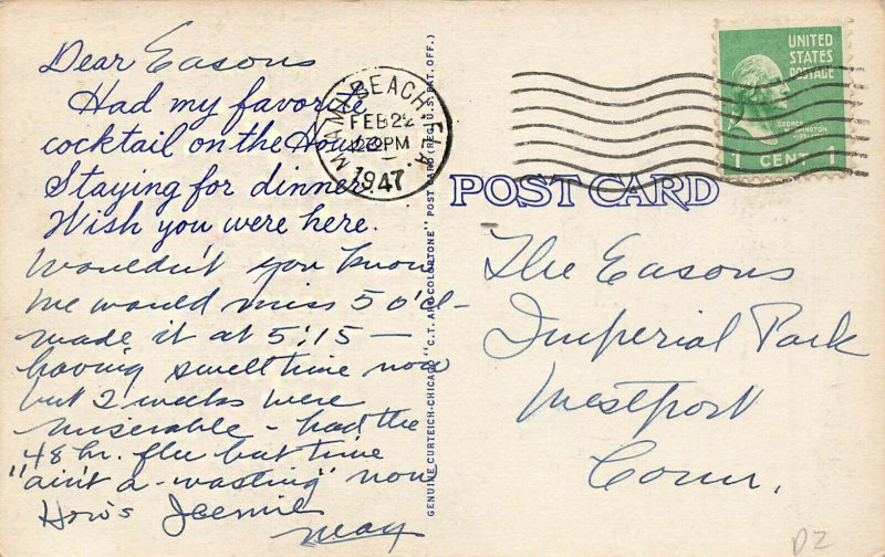 Miami FL Five O' Clock Club Dining and Dancing Linen Postcard 