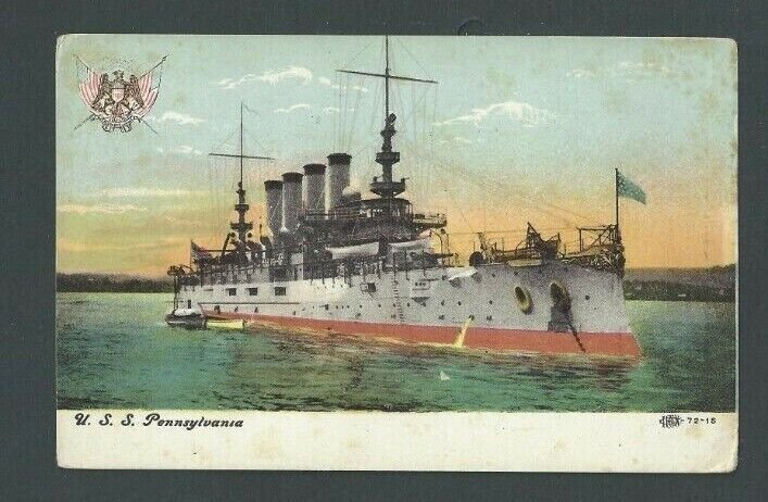 Ca 1907 Post Card USS Pennsylvania