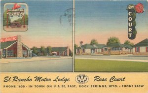 Postcard 1955 Wyoming Rock Springs El Rancho Motor Lodge Rose Court 23-13093