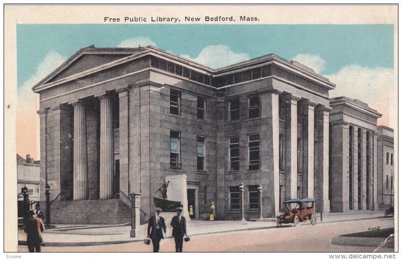 NEW BEDFORD, Massachusetts, 1900-1910's; Free Public Library, Classic Car