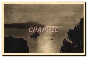 Old Postcard Villefranche Sunset Over La Rade Boat