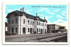 Postcard Santa Fe Depot And Harvey House Emporia Kans. Kansas Train Depot