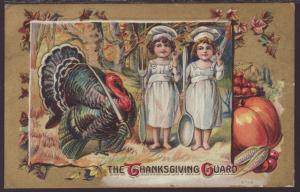The Thanksgiving Guard,Turkey,Girls Holding Fork and Spoon