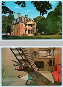 2 Postcards CHARLES CITY, VA ~ Interior/Exterior SHIRLEY PLANTATION Staircase