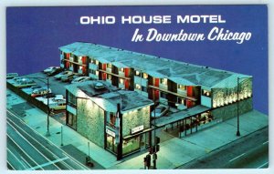 CHICAGO, Illinois IL ~ Downtown OHIO HOUSE MOTEL Night 1973 Roadside  Postcard