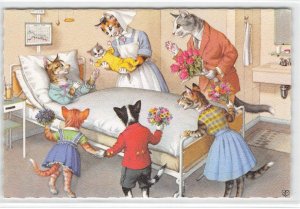 Cat Family Hospital Nurse Mainzer Belgium #4932 Vintage Fantasy Anthropomorphic