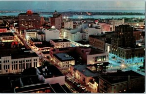 Aerial View Downtown San Diego California at Night with Old Cars Postcard