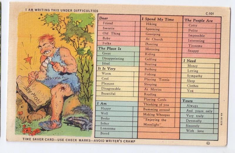 Time Saver Busy Persons Comic 1934 Curteich Linen Postcard