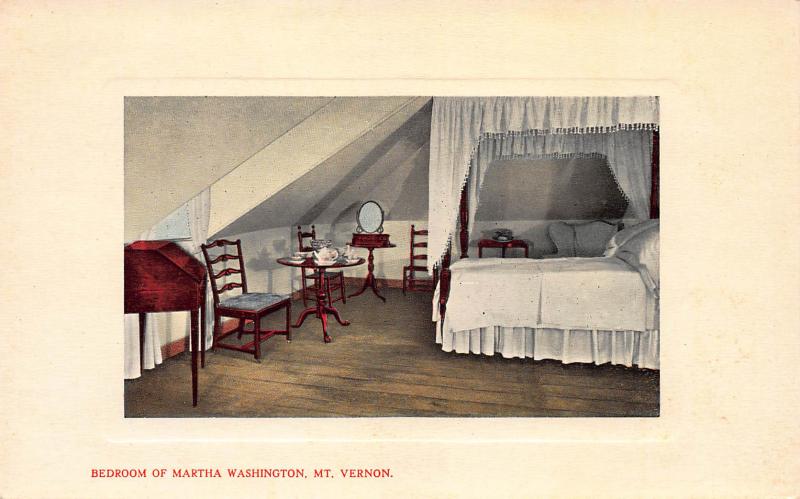 Bedroom of Martha Washington, Mt. Vernon, Virginia, Early Postcard, unused