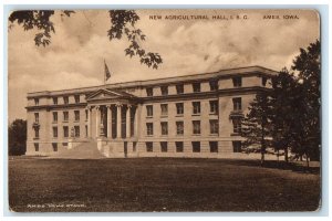 c1910 New Agricultural Hall Building Iowa State College Flag Ames Iowa Postcard