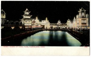  100620 VINTAGE CLEVELAND OH LUNA PARK AT NIGHT AMUSEMENT PARK POSTCARD c1906 UDB