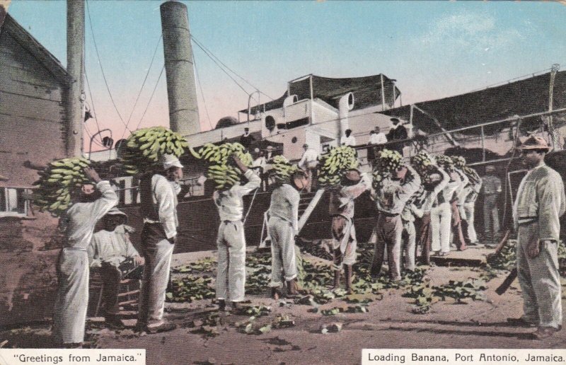 Jamaica Port Antonio Natives Loading Bananas Unto Steamer sk3348