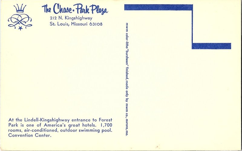 The Chase-Park Plaza Hotel St. Louis Missouri Bus Old Cars Postcard