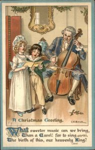 CE Brock Christmas Children Sing Father Cello Ernest Nister Postcard c1910