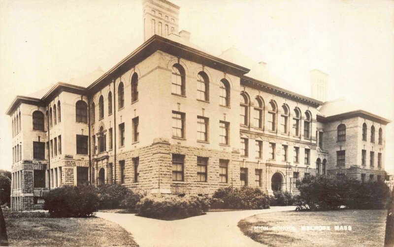 Real Photo Postcard High School in Melrose, Massachusetts~130005