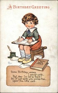HGC Marsh Lambert Birthday Little Boy Writing Books c1910 Vintage Postcard