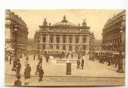 Sepia Buses, People, La Place L'Opera,  Paris France