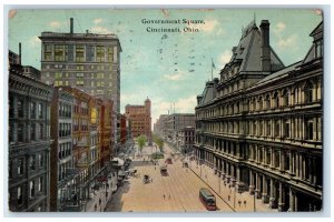 1911 Government Square Cars Trains Shops Scene Cincinnati Ohio OH Postcard