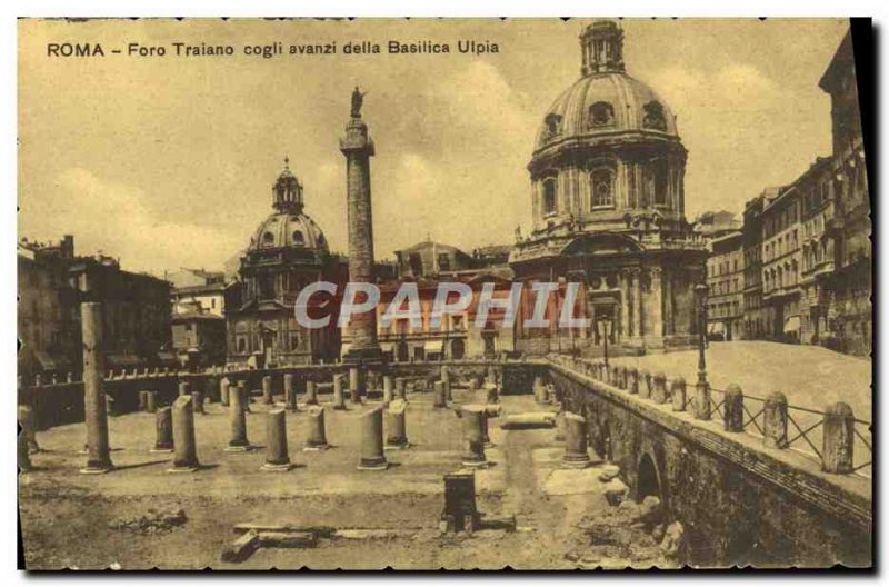 Old Postcard Roma Foro Traiano cogli avanzi Basillica della Ulpia