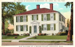 Vintage Postcard Front View House of Jonathan Harrington Lexington Massachusetts