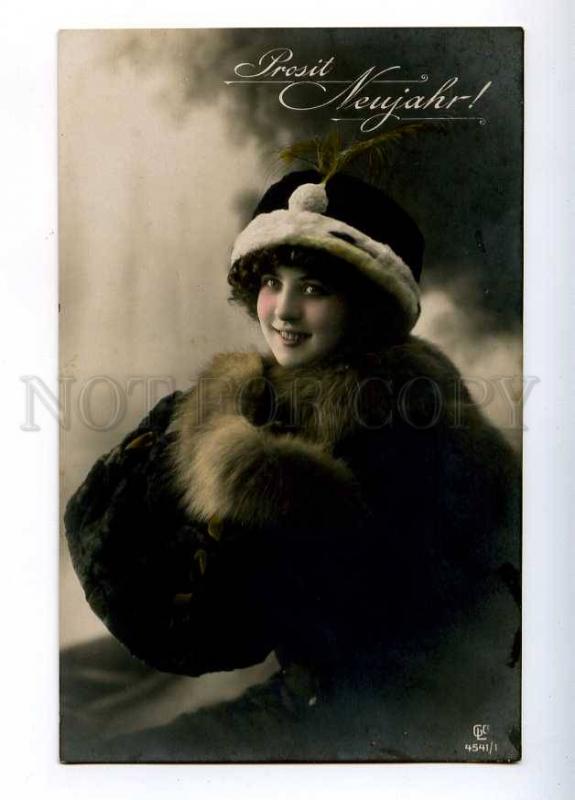 194017 NEW YEAR Lady in Fur FASHION Art Nouveau Vintage PHOTO