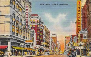 Main Street Loews State Theater Memphis Tennessee 1940s linen postcard