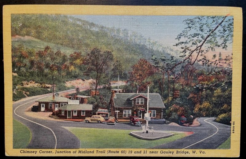 Vintage Postcard 1943 Chimney Corner, Route 60, 19 & 21, Gauley Bridge, WVA