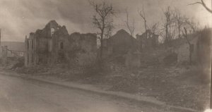 WWI 1914 RPPC Real Photo Postcard Military Great War Street Buildings Bombing