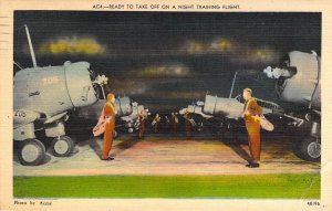 WW2 Linen, Flight Line,Night Training, Planes,San Antonio,TX, Msg, Old Postcards