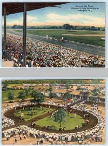 2 Postcards OCEANPORT, NJ ~ Finish Line MONMOUTH PARK RACE TRACK Paddock c1940s