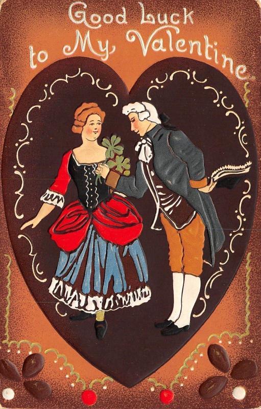 Valentine~Regency Couple on Chocolate Heart~Cookie Back~White Emboss~TUCK Luck