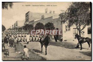 Postcard Old Army Legion Etrangere Tunisia Gabes Boulevard Fallieres Defile M...