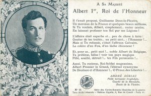 Royalty Belgium King Albert I Andre Soriac poem vintage postcard 