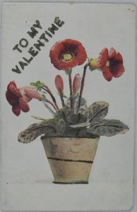 To My Valentine Pot of Soil Full of Red Flowers - Vintage Postcard