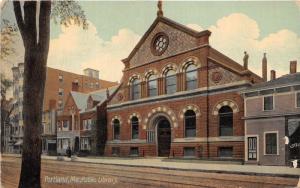 Portland Maine~Public Library~Street Scene~Apartment? Buildings~1913 Postcard