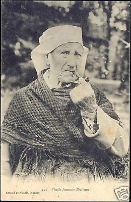 France, Old Pipe Smoking Breton Woman, Costumes (1915)