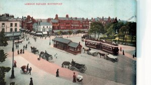 SOUTHPORT LANCASHIRE ENGLAND~LONDON SQUARE-TROLLEY-STOREFRONTS~SHAW POSTCARD
