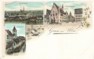 ULM GERMANY~METZGERTHURM-VOM NORDEN-RATHAUS BRUNNEN ~1900s VIMER SPATZ POSTCARD